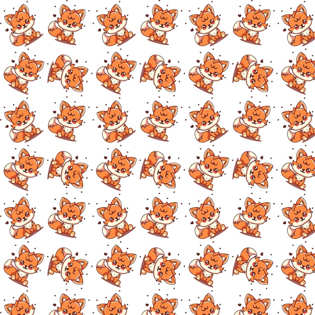 Vector cute kawaii style fox seamless pattern