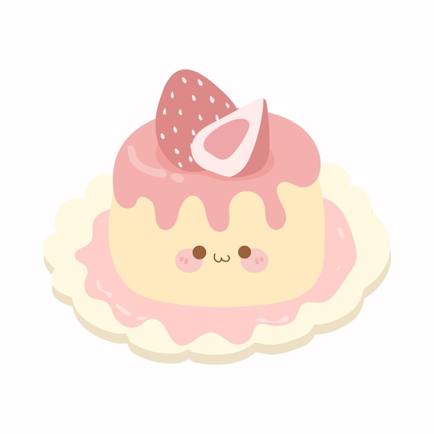 Cute kawaii sweet dessert pudding strawberry vector