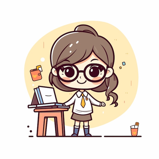 Vector cute kawaii teacher chibi mascot vector cartoon style