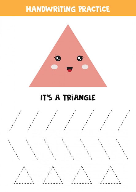 Cute kawaii triangle. Geometry for toddlers. Educational worksheet for kids. Games for kids.