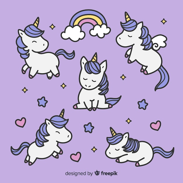 Simpatica collezione di personaggi kawaii unicorno