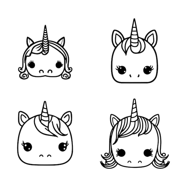 Insieme disegnato a mano insieme sveglio della raccolta dell'unicorno di kawaii