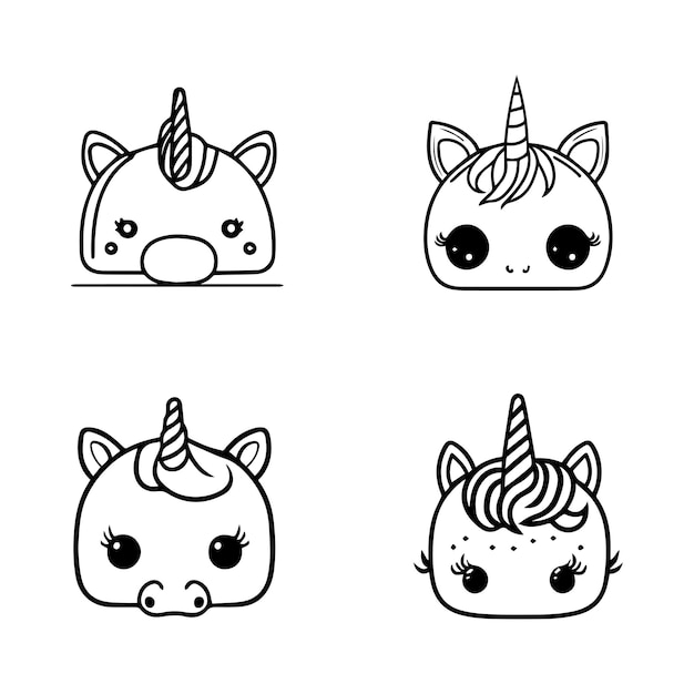 cute kawaii unicorn collection set hand drawn illustration