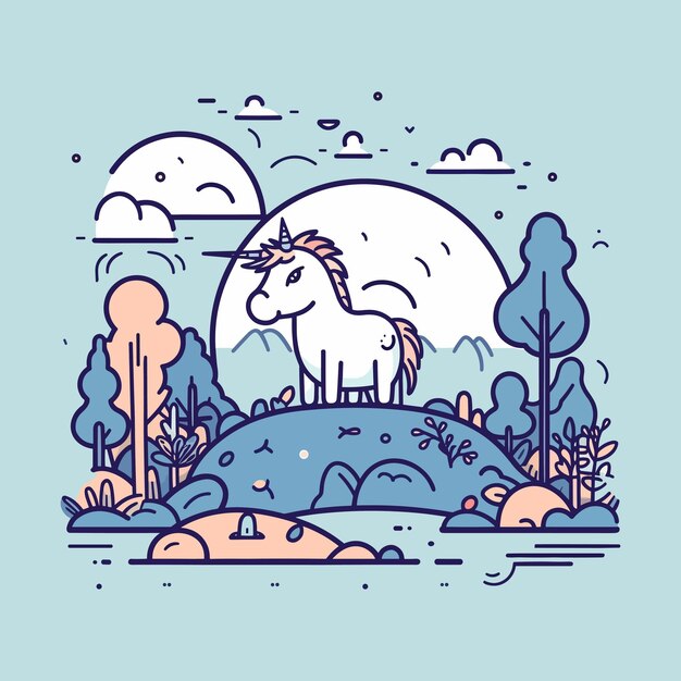 Cute kawaii unicorn illustration