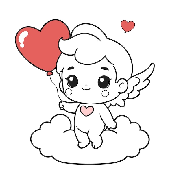 Vettore simpatico disegno di cartolina di san valentino kawaii simpatico personaggio con fiore a forma di cuore