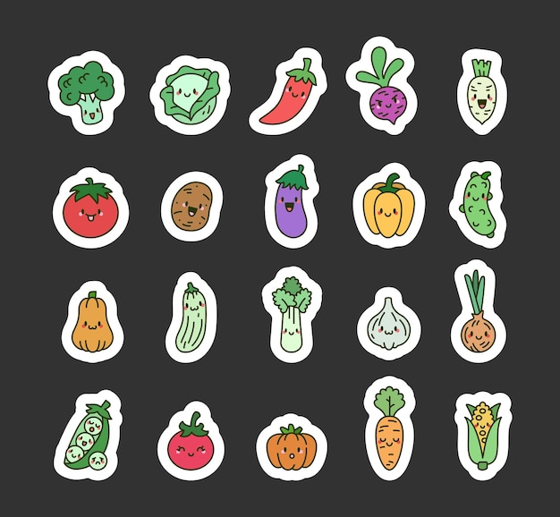 cute kawaii vegetable character set