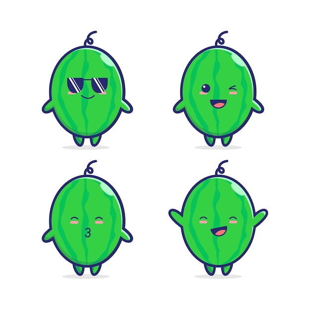 Cute and kawaii watermelon character set of   illustration