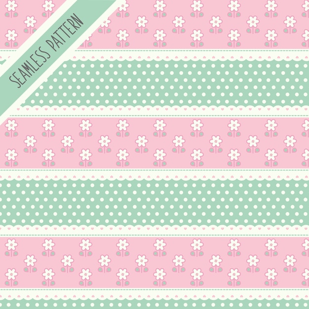 Cute kawaii white flowers and laces seamless pattern.  