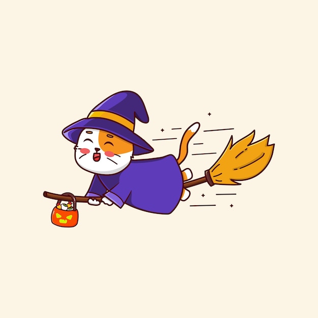 ベクトル かわいいかわいい魔女猫ハロウィン アート イラスト