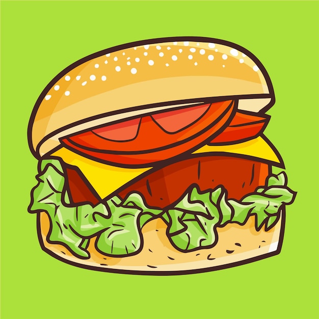 Cute kawaii yummy hamburger with thick meat ready to eat