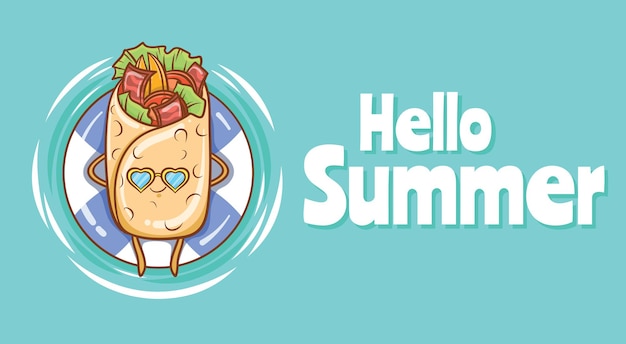 cute kebabs floating relax with a summer greeting banner