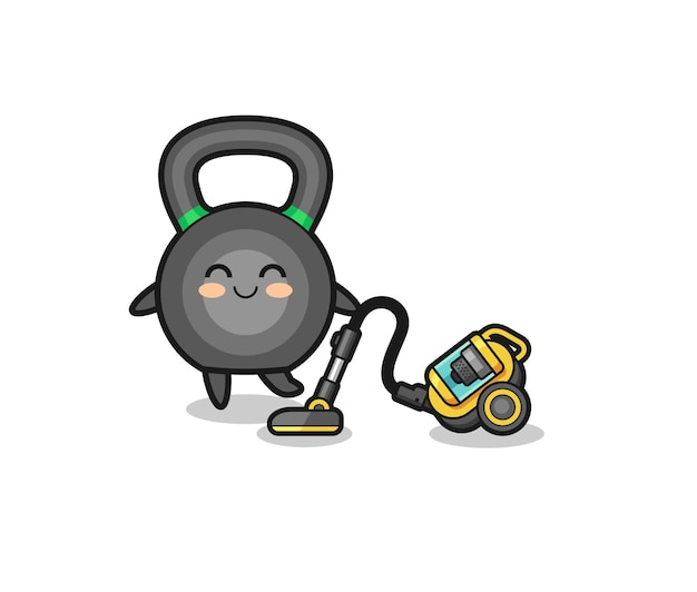 Cute kettlebell holding vacuum cleaner illustration  cute design