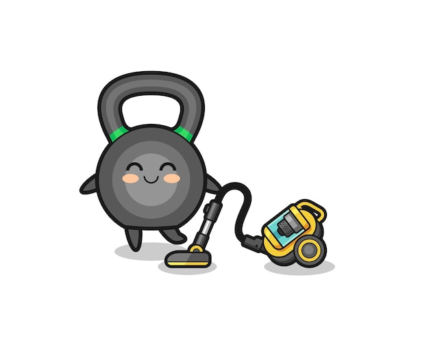 向量可爱kettlebell拿着吸尘器插图可爱的设计