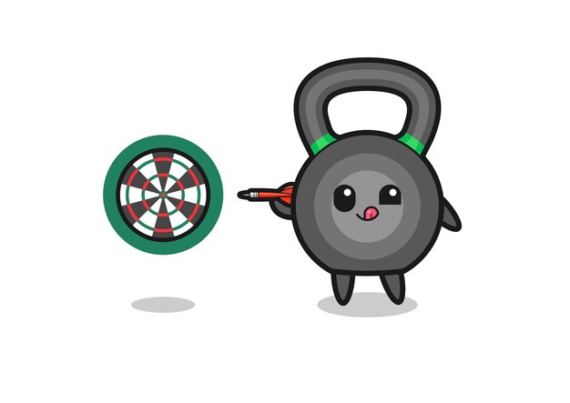 Vector cute kettlebell is playing dart  cute design