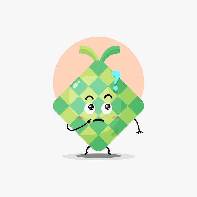 Cute ketupat food character is confused