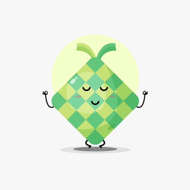 Cute ketupat food character meditating in yoga pose