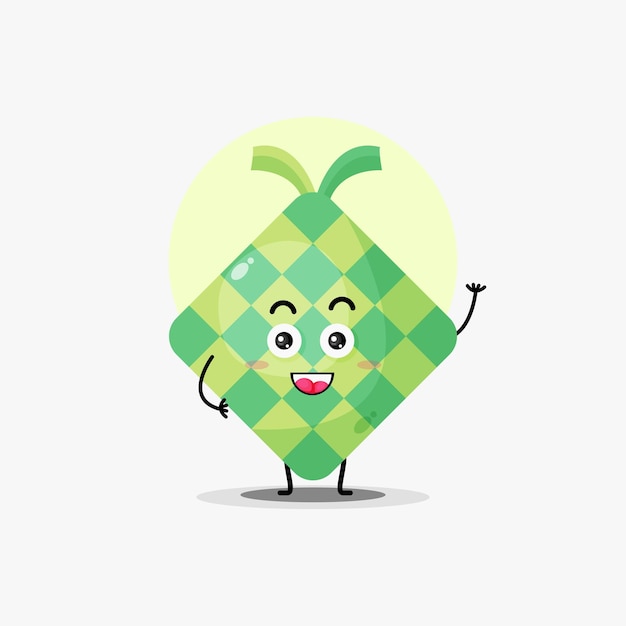 Cute ketupat food character waving