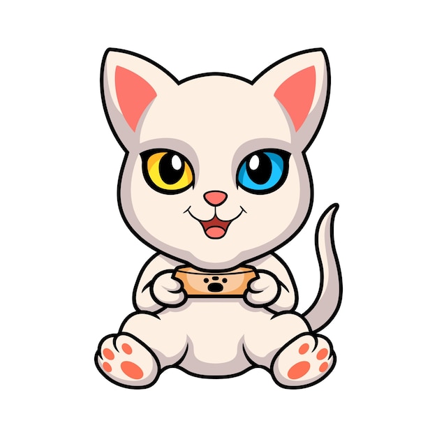 Cute khao manee cat cartoon holding food bowl