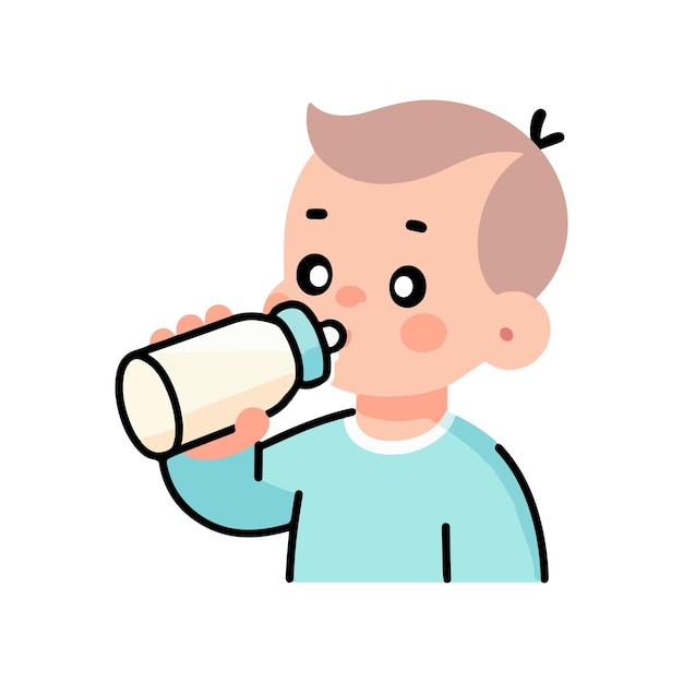 可愛い子がボトルからミルクを飲む