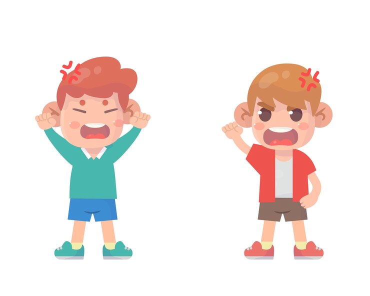 cute kid boy fight and argue each other