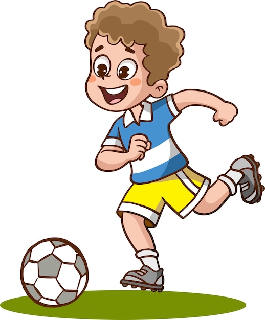 cute kid boy play soccer as striker