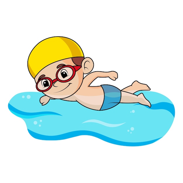 Vector cute kid cartoon swimming clipart