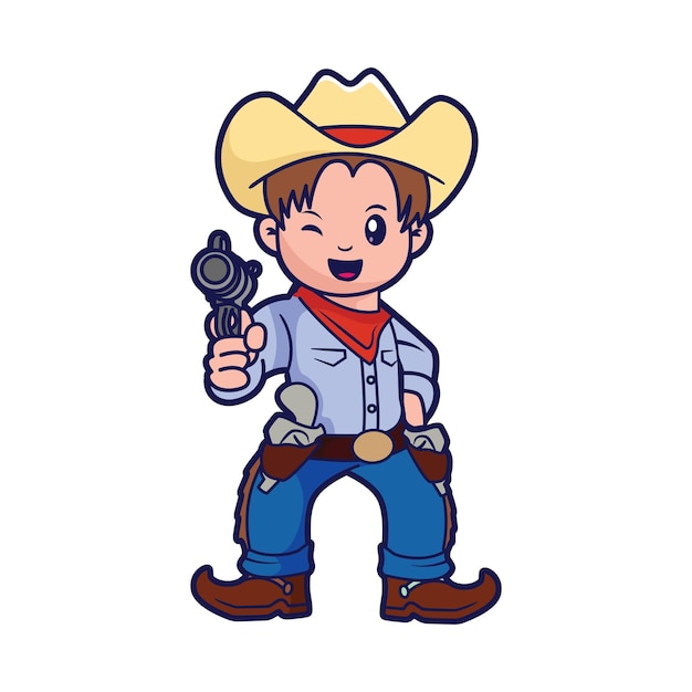 Cute kid in cowboy costume vector cartoon illustration