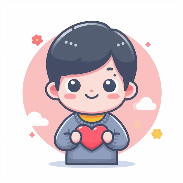 Vector cute kid and cute heart in flat design style