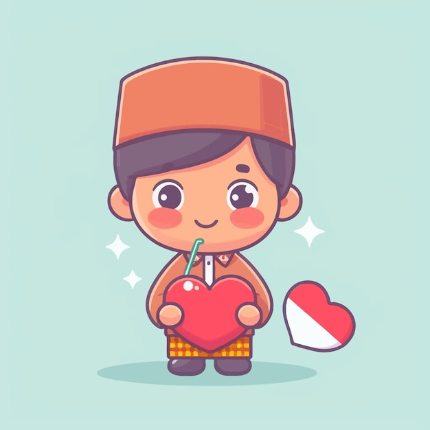 Vector cute kid and cute heart in flat design style