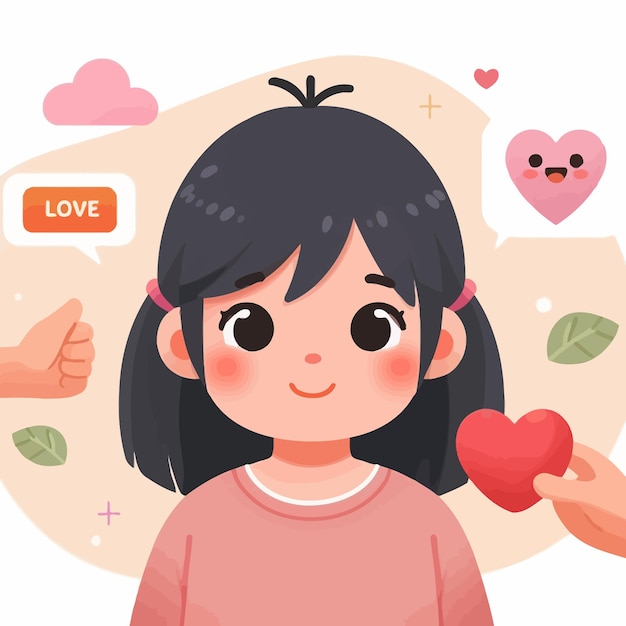 Vector cute kid and cute heart in flat design style