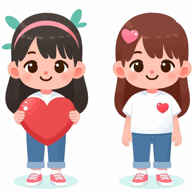 Vector cute kid and cute heart in flat design style