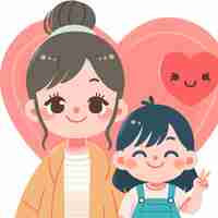 Vector cute kid and cute heart in flat design style