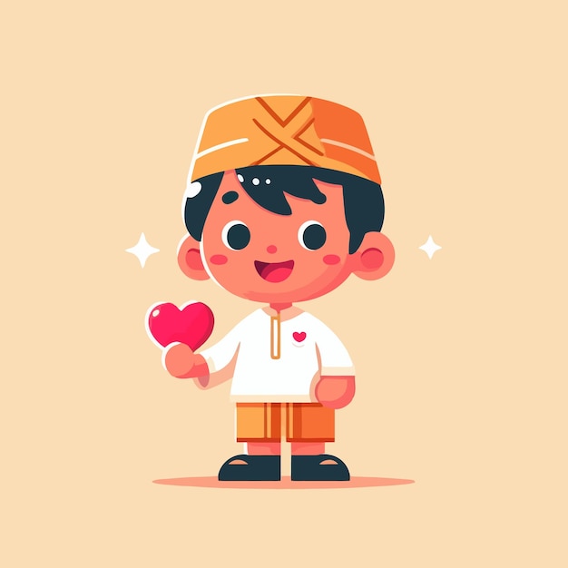 Vector cute kid and cute heart in flat design style