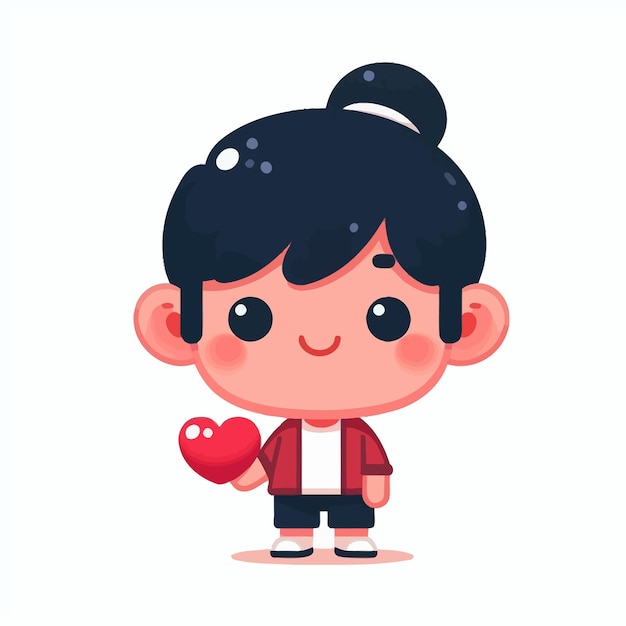 Vector cute kid and cute heart in flat design style