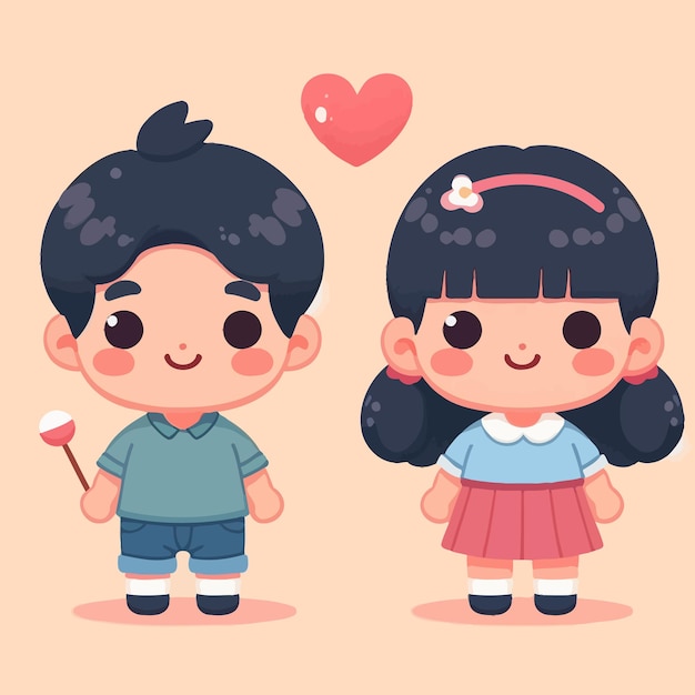 Vector cute kid and cute heart in flat design style