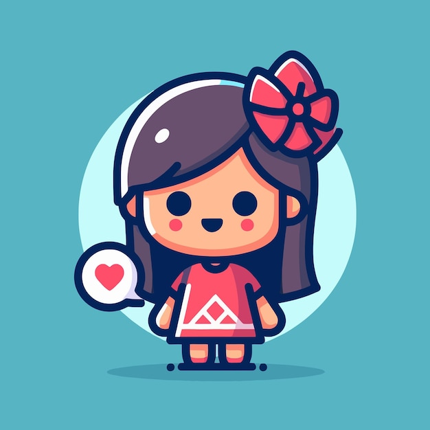 cute kid and cute heart in flat design style