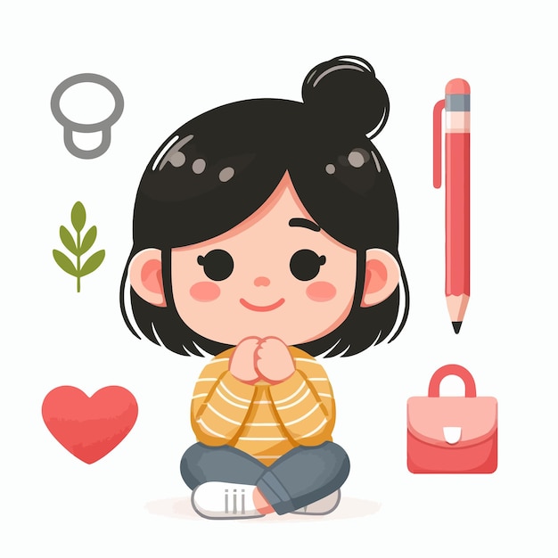 Vector cute kid and cute heart in flat design style