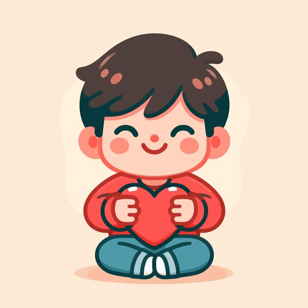 cute kid and cute heart in flat design style