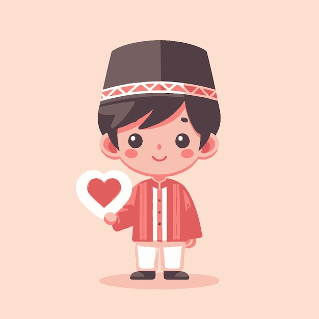 Vector cute kid and cute heart in flat design style