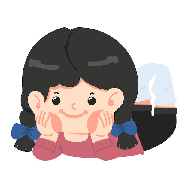 바닥에 누워있는 귀여운 소녀 만화