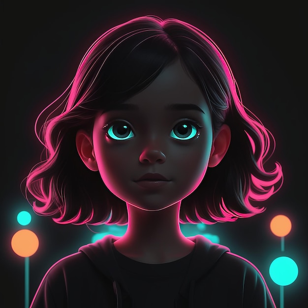 Vector cute kid girl in pink neon neon style cute kid girl in pink neon neon style