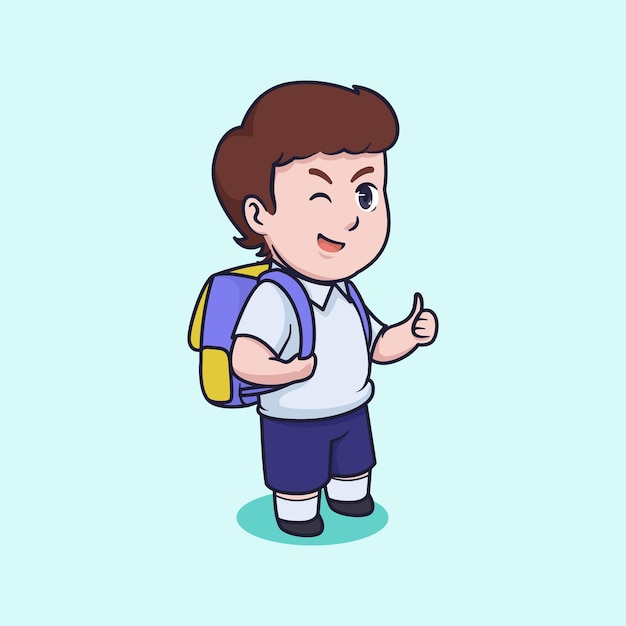 Cute kid go to school vector illustration