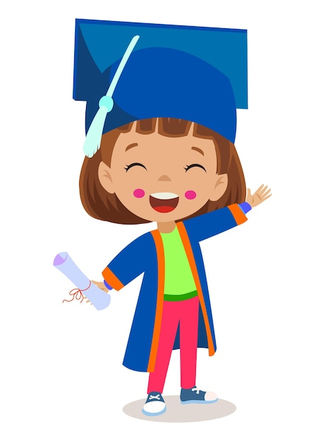 Vector cute kid graduating graduation throwing cap