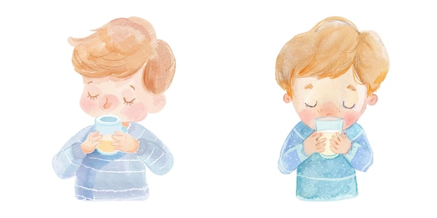 cute kid holding milk watercolor vector illustration 10