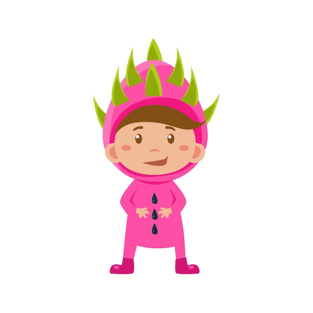 Cute Kid In Lychee Costume. Vector Illustration