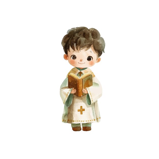 Vector cute kid priest vector illustration in watercolour style