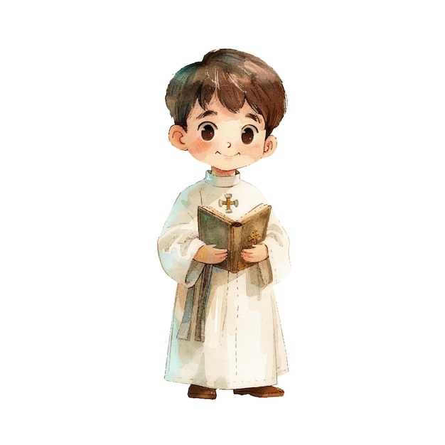 Vector cute kid priest vector illustration in watercolour style