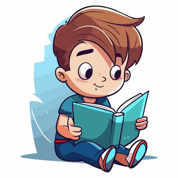 Cute Kid Reading A Book In Children's Day Illustration Vector Clipart For Education And Logo