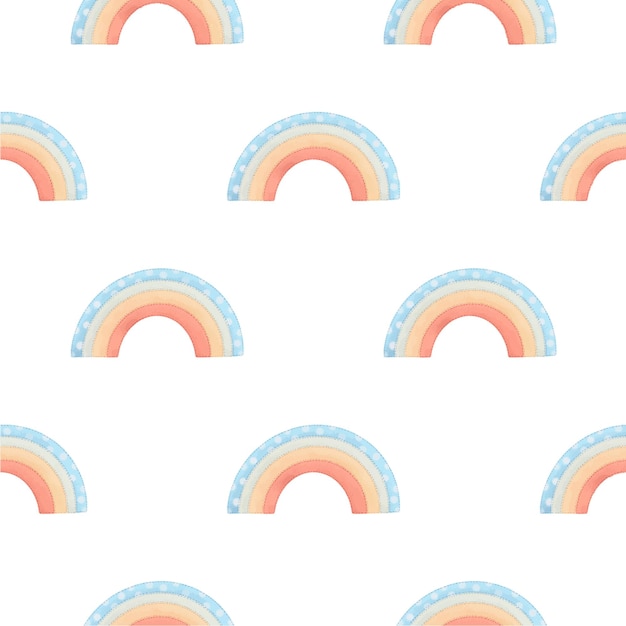 Cute kid's pattern with rainbow. hand drawn watercolor seamless pattern