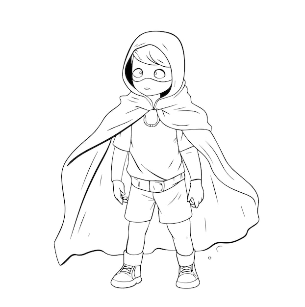 Cute Kid Super hero coloring page cartoon vector art and illustration line art wall mural